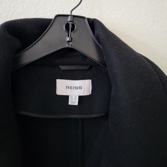 Unworn Reiss Black Bridget Belted Wool Blend Longline Coat - Picture 9 of 11
